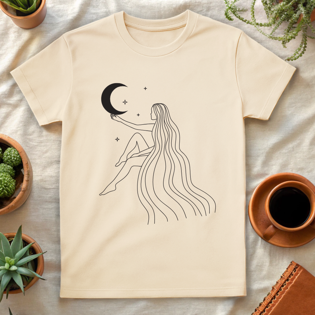 LADY WITH THE MOON T-SHIRT - T-Shirt - Astrotees.co