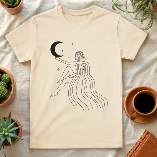LADY WITH THE MOON T-SHIRT - T-Shirt - Astrotees.co