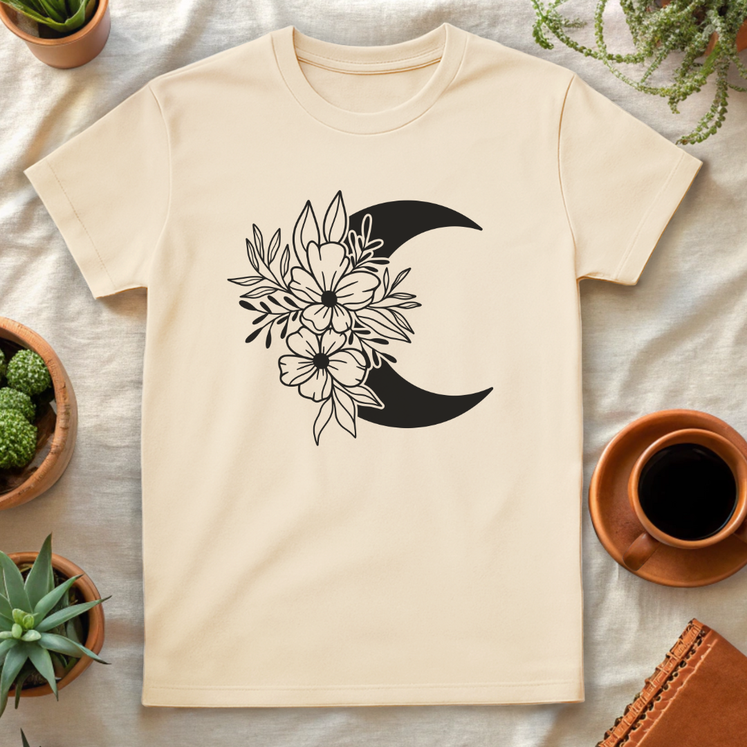 MOON AND FLOWERS T-SHIRT - T-Shirt - Astrotees.co