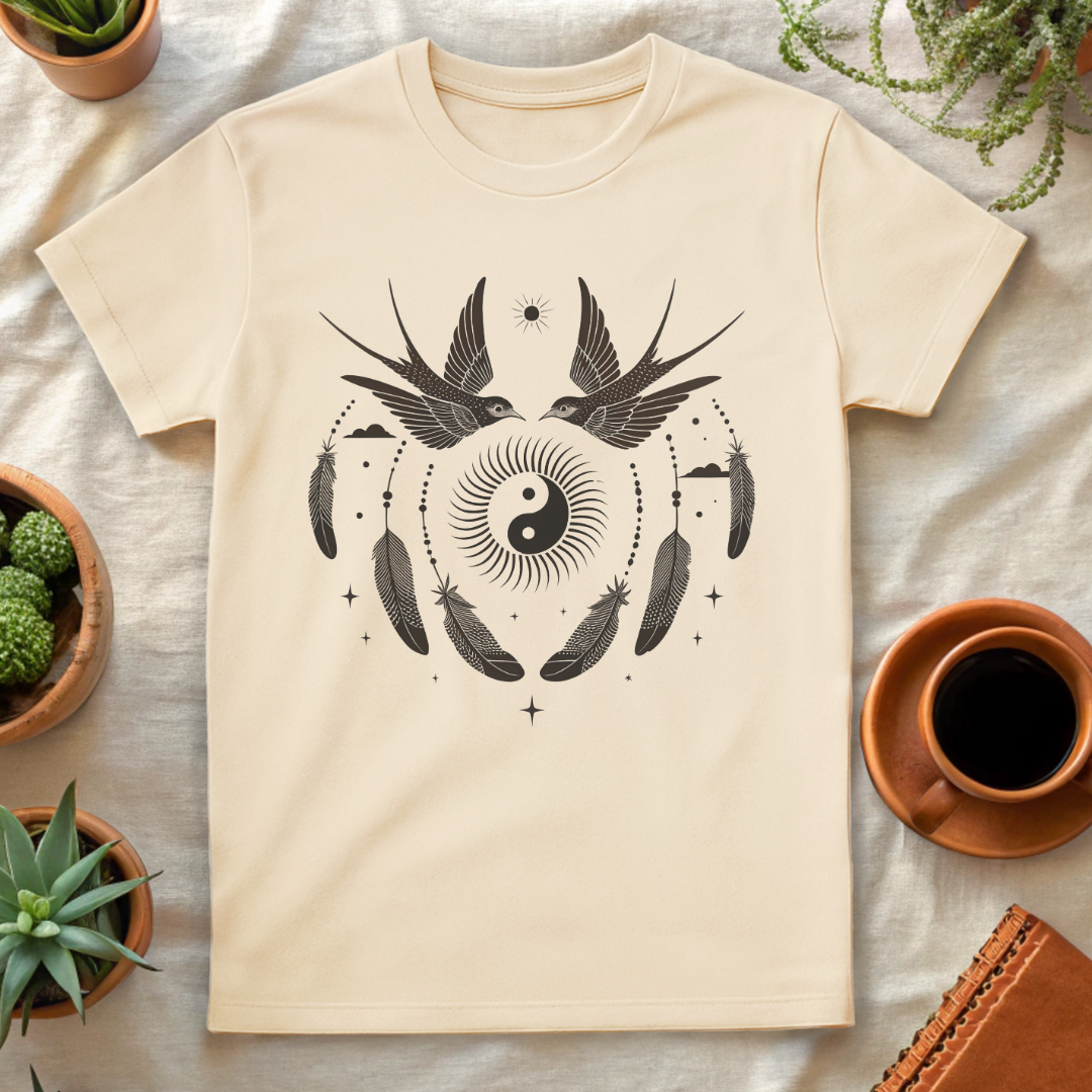 YIN FEATHERS T-SHIRT - T-Shirt - Astrotees.co