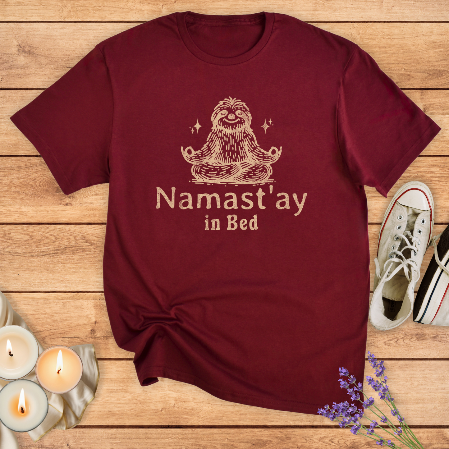 NAMAST'AY IN BED T-SHIRT - Print Material - Vibe Culture