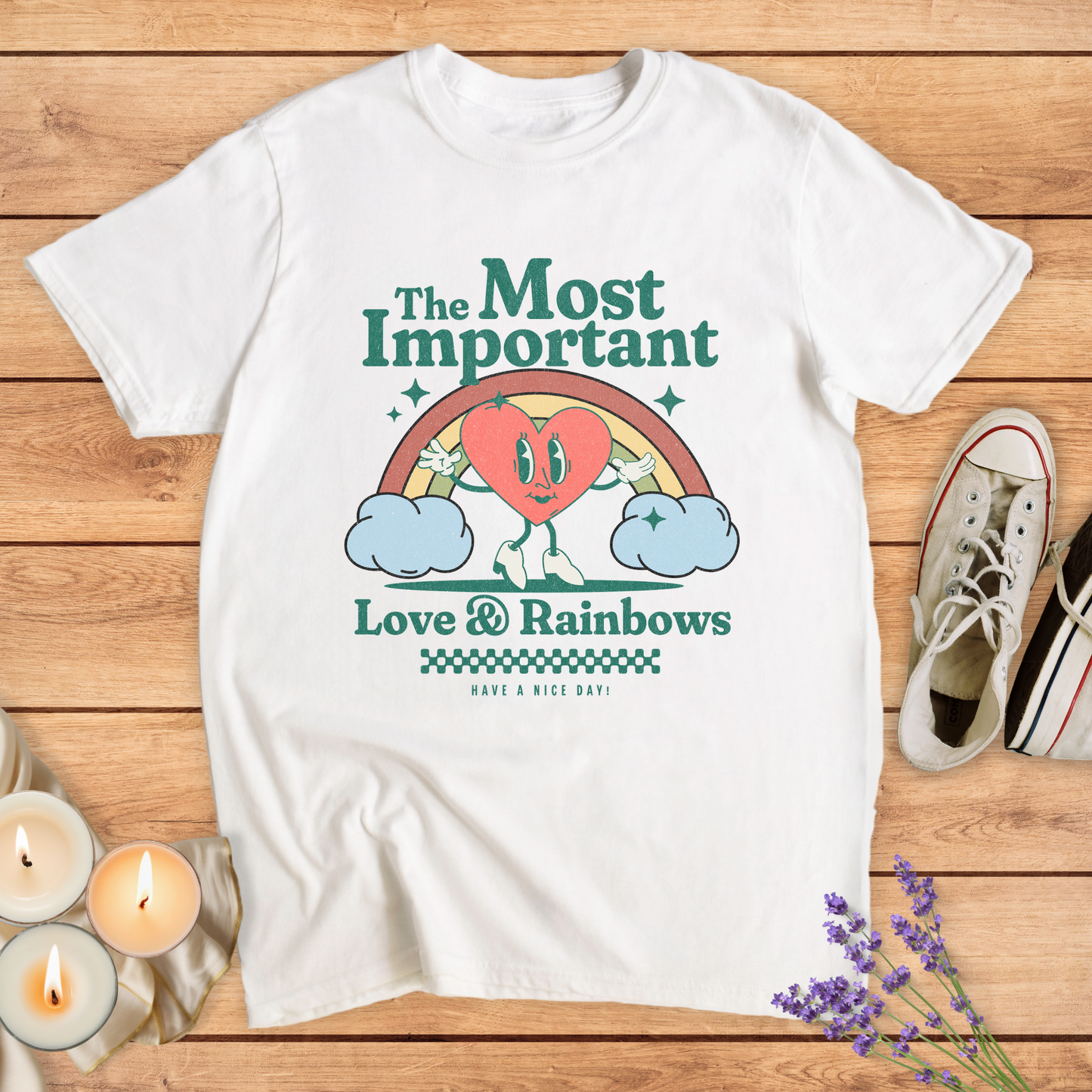 LOVE AND RAINBOWS T-SHIRT - Print Material - Vibe Culture