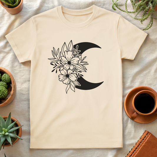 MOON AND FLOWERS T-SHIRT - T-Shirt - Astrotees.co