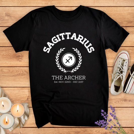 SAGITTARIUS COLLEGE T-SHIRT - Print Material - Vibe Culture